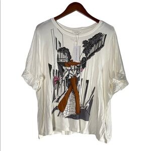 Love + Lace Women’s Boutique Top Cream Beige Short Ruffled Sleeve Stretch 2X NWT
